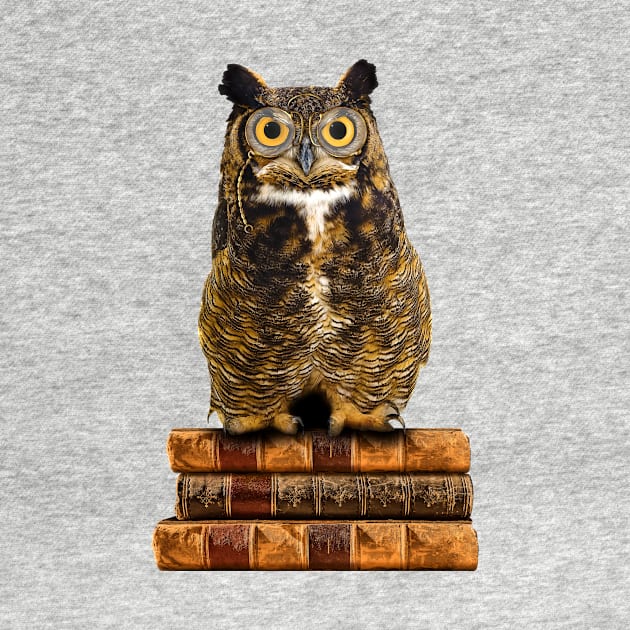 Great Horned Owl on Old Books by SirLeeTees